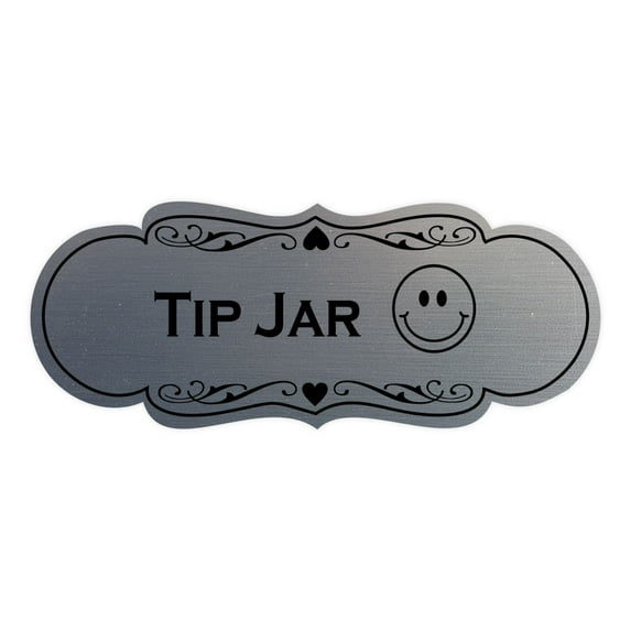 Signs ByLITA Designer Tip Jar (Smiley Face Vector) Sign (Brushed Silver) - Large