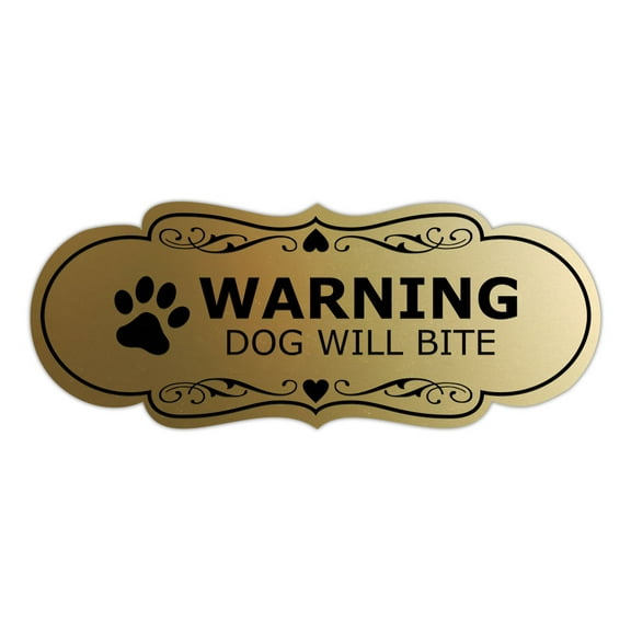Signs ByLITA Designer Warning Dog Will Bite Sign (Brushed Gold) - Large