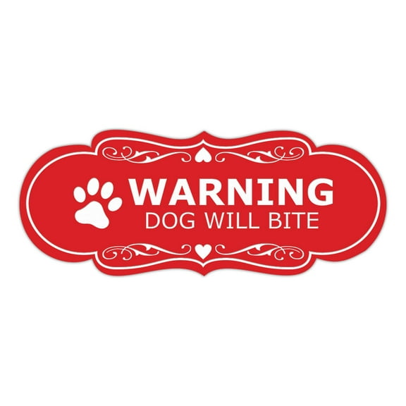 Signs ByLITA Designer Warning Dog Will Bite Sign (Red) - Large