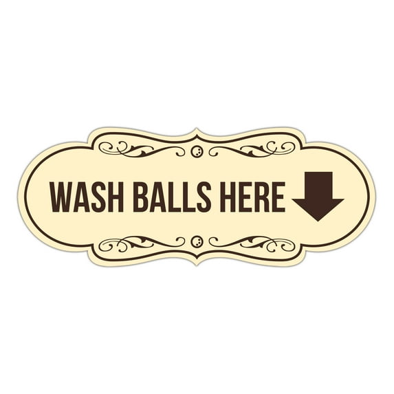 Signs ByLITA Designer Wash Balls Here (Down Arrow) Sign (Ivory/Dark Brown) - Small