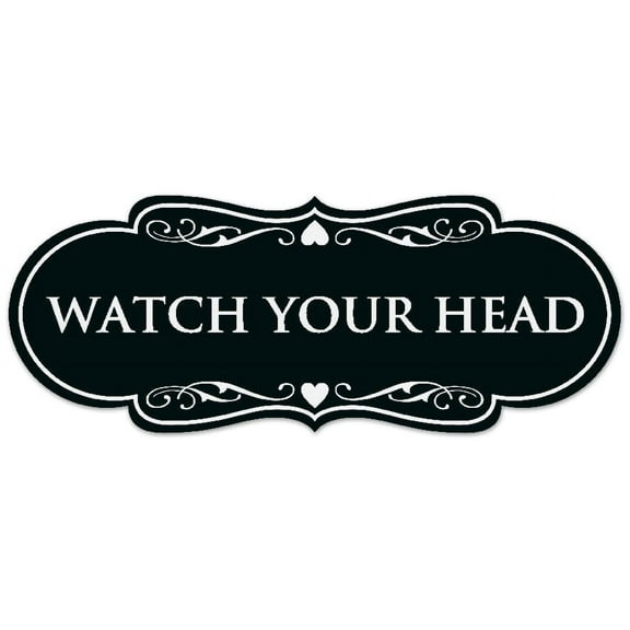 Signs ByLITA Designer Watch Your Head Sign - Easy Installation | Durable Wall or Door Sign (Black) - Medium
