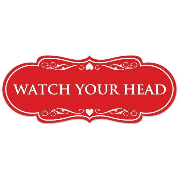 Signs ByLITA Designer Watch Your Head Sign - Easy Installation | Durable Wall or Door Sign (Red) - Large