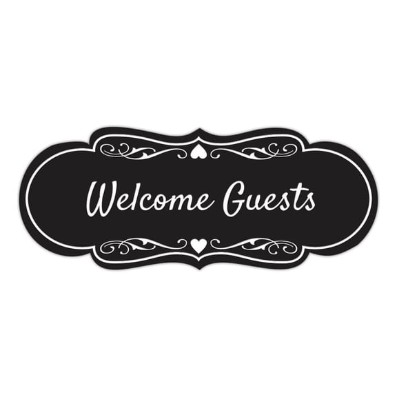 Signs ByLITA Designer Welcome Guests (Cursive Text) Sign (Black) - Medium