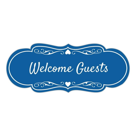 Signs ByLITA Designer Welcome Guests (Cursive Text) Sign (Blue) - Medium