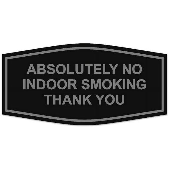 Signs ByLITA Fancy Absolutely No Indoor Smoking Thank you Sign - Laser-Engraved Lettering | Durable ABS Plastic | Vibrant Colors | Powerful Foam Tape (Black / Silver) - Small