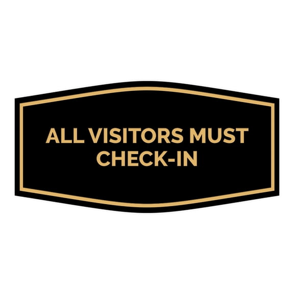 Signs ByLITA Fancy All Visitors Must Check-in Sign (Black /Gold) - Small