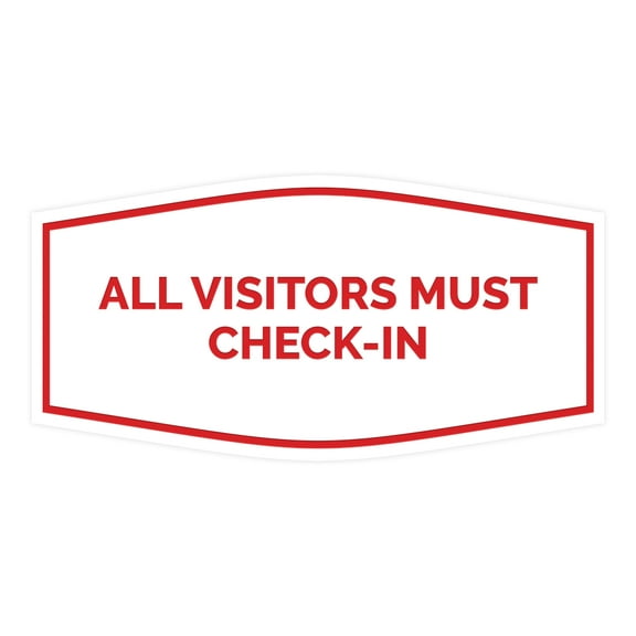 Signs ByLITA Fancy All Visitors Must Check-in Sign (White/Red) - Large