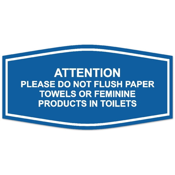 Signs ByLITA Fancy Attention Please Do Not Flush Paper Towels or Feminine Products In Toilets Sign - Laser-Engraved Lettering | Durable ABS Plastic | Vibrant Colors | Powerful Foam Tape (Blue) - Small