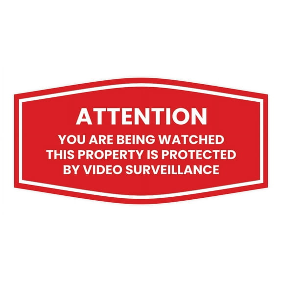Signs ByLITA Fancy Attention You Are Being Watched This Property is Protected by Video Surveillance Sign - Security Signs | Durable Material | Easy Installation Sign (Red) - Medium