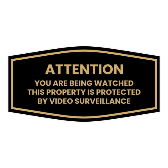 Signs ByLITA Fancy Attention You Are Being Watched This Property is Protected by Video Surveillance Sign - Security Signs | Durable Material | Easy Installation Sign (Black /Gold) - Small