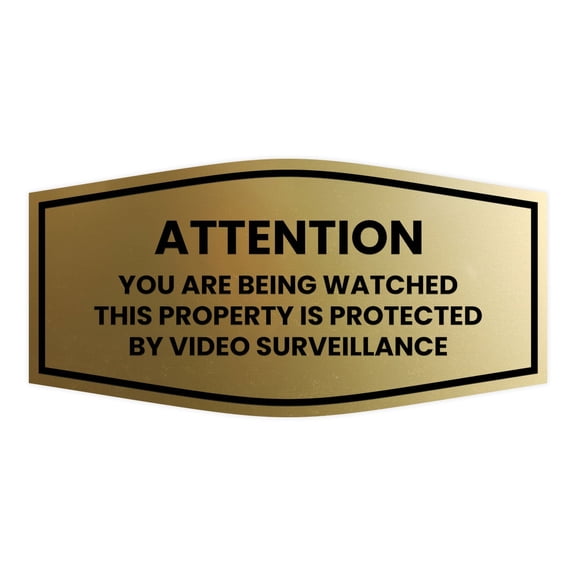 Signs ByLITA Fancy Attention You Are Being Watched This Property is Protected by Video Surveillance Sign - Security Signs | Durable Material | Easy Installation Sign (Brushed Gold) - Small