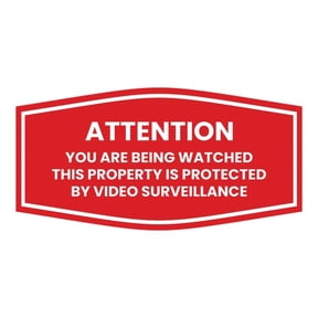 Signs ByLITA Fancy Attention You Are Being Watched This Property is Protected by Video Surveillance Sign - Security Signs | Durable Material | Easy Installation Sign (Red) - Large