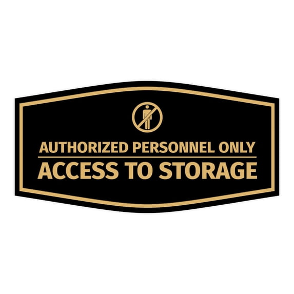 Signs ByLITA Fancy Authorized Personnel Only: Access to Storage Durable ABS Plastic Laser Engraved Easy Installation Elegant Design Sign (Black Gold) - Large