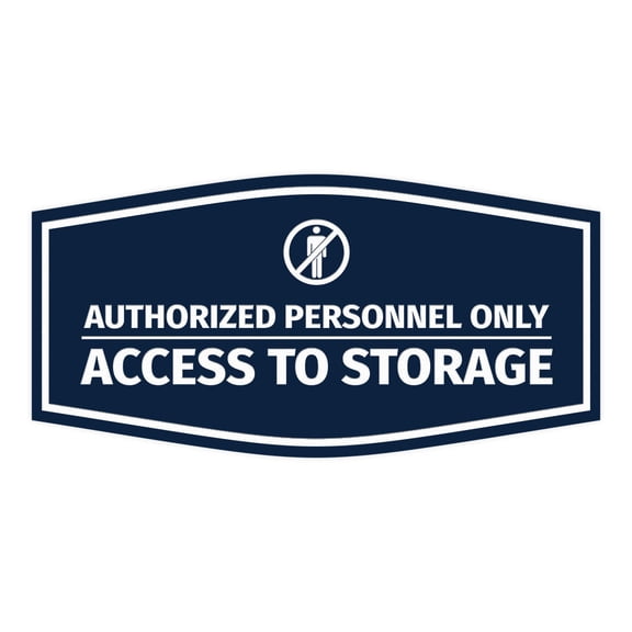 Signs ByLITA Fancy Authorized Personnel Only: Access to Storage Durable ABS Plastic Laser Engraved Easy Installation Elegant Design Sign (Navy Blue / White) - Large