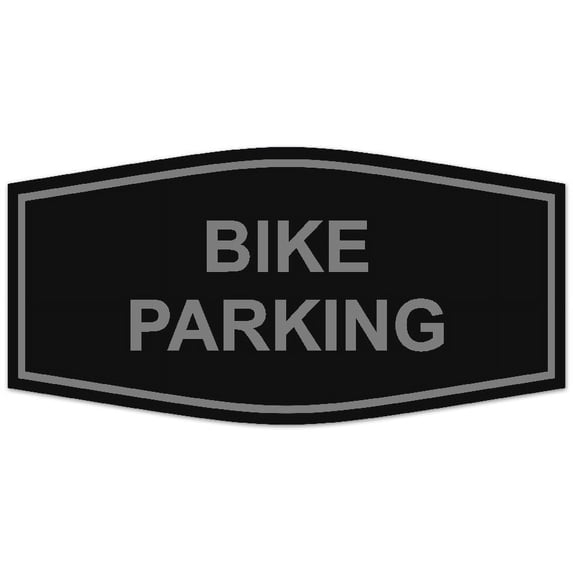 Signs ByLITA Fancy Bike Parking Sign - Laser-Engraved Lettering | Durable ABS Plastic | Vibrant Colors | Powerful Foam Tape (Black / Silver) - Large