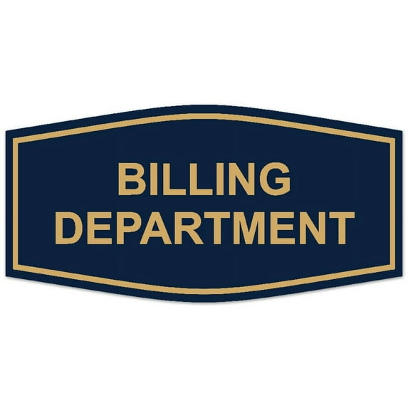 Signs ByLITA Fancy Billing Department Sign - Laser-Engraved Lettering | Durable ABS Plastic | Vibrant Colors | Powerful Foam Tape (Navy Blue/Gold) - Small