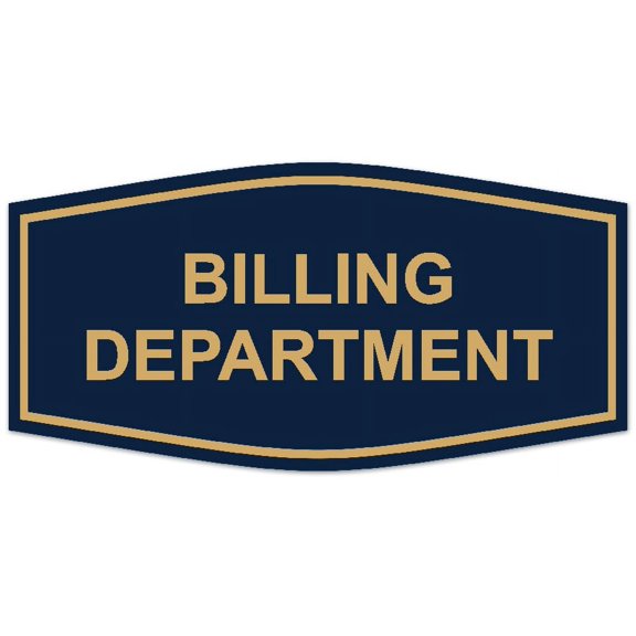 Signs ByLITA Fancy Billing Department Sign - Laser-Engraved Lettering | Durable ABS Plastic | Vibrant Colors | Powerful Foam Tape (Navy Blue/Gold) - Small