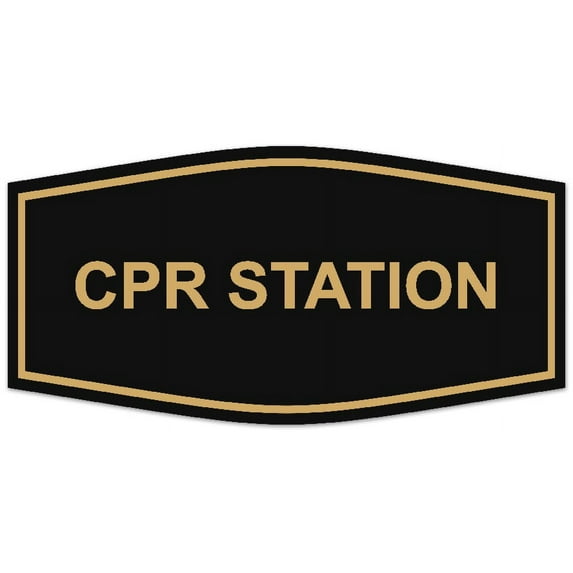 Signs ByLITA Fancy CPR Station Sign - Laser-Engraved Lettering | Durable ABS Plastic | Vibrant Colors | Powerful Foam Tape (Black /Gold) - Small