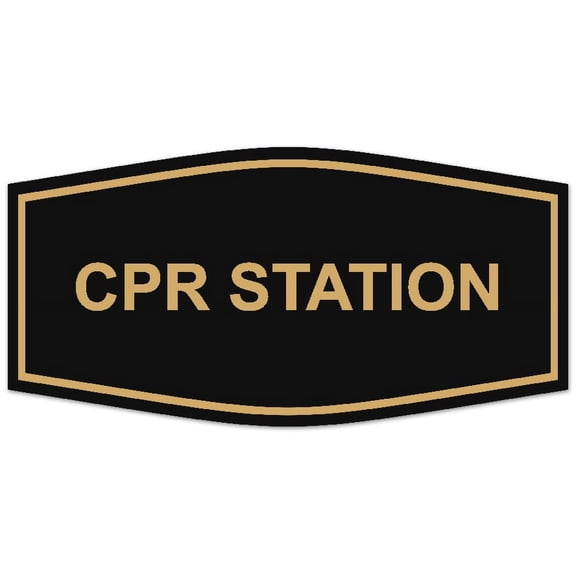Signs ByLITA Fancy CPR Station Sign - Laser-Engraved Lettering | Durable ABS Plastic | Vibrant Colors | Powerful Foam Tape (Black /Gold) - Small