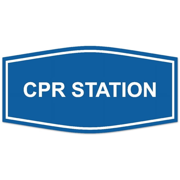 Signs ByLITA Fancy CPR Station Sign - Laser-Engraved Lettering | Durable ABS Plastic | Vibrant Colors | Powerful Foam Tape (Blue) - Small