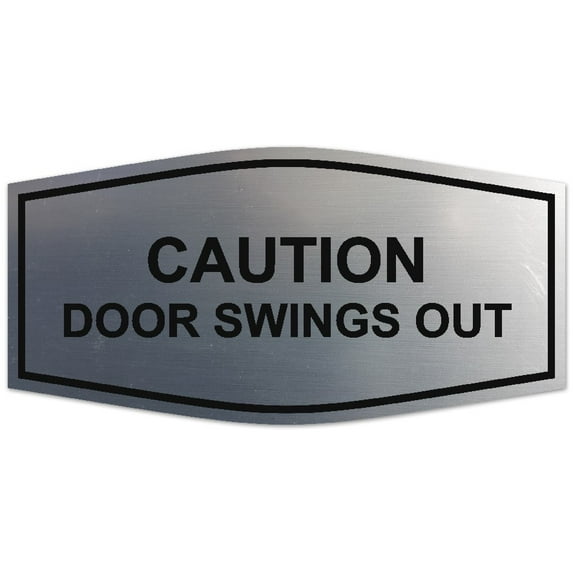 Signs ByLITA Fancy Caution Door Swings Out Sign - Laser-Engraved Lettering | Durable ABS Plastic | Vibrant Colors | Powerful Foam Tape (Brushed Silver) - Small