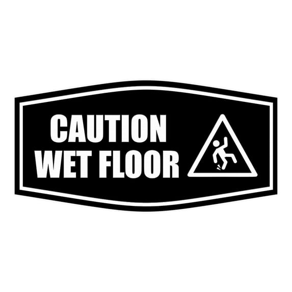 Signs ByLITA Fancy Caution Wet Floor Durable ABS Plastic Laser Engraved Easy Installation Elegant Design Sign (Black) - Medium