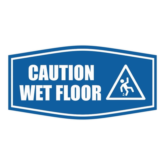 Signs ByLITA Fancy Caution Wet Floor Durable ABS Plastic Laser Engraved Easy Installation Elegant Design Sign (Blue) - Small