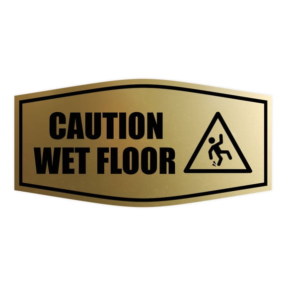 Signs ByLITA Fancy Caution Wet Floor Durable ABS Plastic Laser Engraved Easy Installation Elegant Design Sign (Brushed Gold) - Large