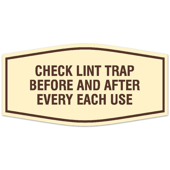 Signs ByLITA Fancy Check lint trap Sign - Laser-Engraved Lettering | Durable ABS Plastic | Vibrant Colors | Powerful Foam Tape Sign (Ivory/Dark Brown) - Small