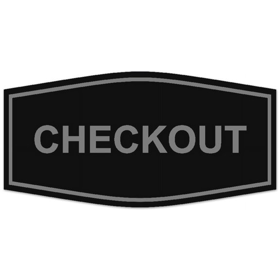 Signs ByLITA Fancy Checkout Sign - Laser-Engraved Lettering | Durable ABS Plastic | Vibrant Colors | Powerful Foam Tape (Black / Silver) - Small