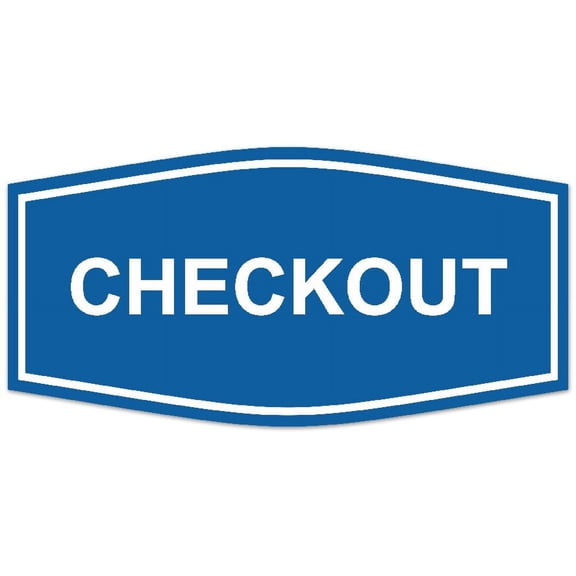 Signs ByLITA Fancy Checkout Sign - Laser-Engraved Lettering | Durable ABS Plastic | Vibrant Colors | Powerful Foam Tape (Blue) - Small