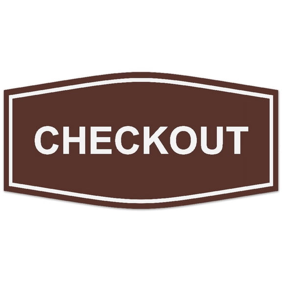 Signs ByLITA Fancy Checkout Sign - Laser-Engraved Lettering | Durable ABS Plastic | Vibrant Colors | Powerful Foam Tape (Dark Brown) - Small