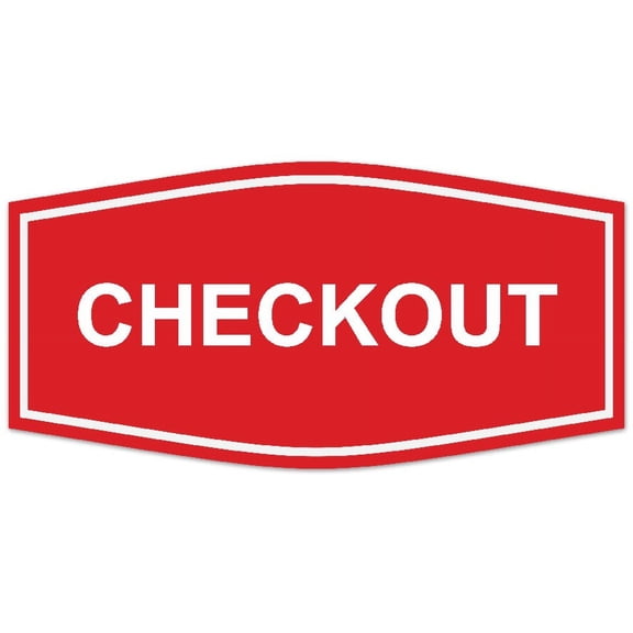 Signs ByLITA Fancy Checkout Sign - Laser-Engraved Lettering | Durable ABS Plastic | Vibrant Colors | Powerful Foam Tape (Red) - Small
