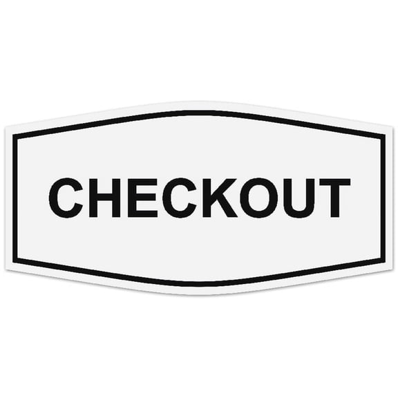 Signs ByLITA Fancy Checkout Sign - Laser-Engraved Lettering | Durable ABS Plastic | Vibrant Colors | Powerful Foam Tape (White) - Small