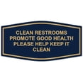 thumbnail image 1 of Signs ByLITA Fancy Clean Restrooms Promote Good Health Please Help Keep It Clean Sign - Laser-Engraved Lettering | Durable ABS Plastic | Vibrant Colors | Powerful Foam Tape (Navy Blue/Gold) - Small, 1 of 3