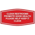 thumbnail image 1 of Signs ByLITA Fancy Clean Restrooms Promote Good Health Please Help Keep It Clean Sign - Laser-Engraved Lettering | Durable ABS Plastic | Vibrant Colors | Powerful Foam Tape (Red) - Large, 1 of 3