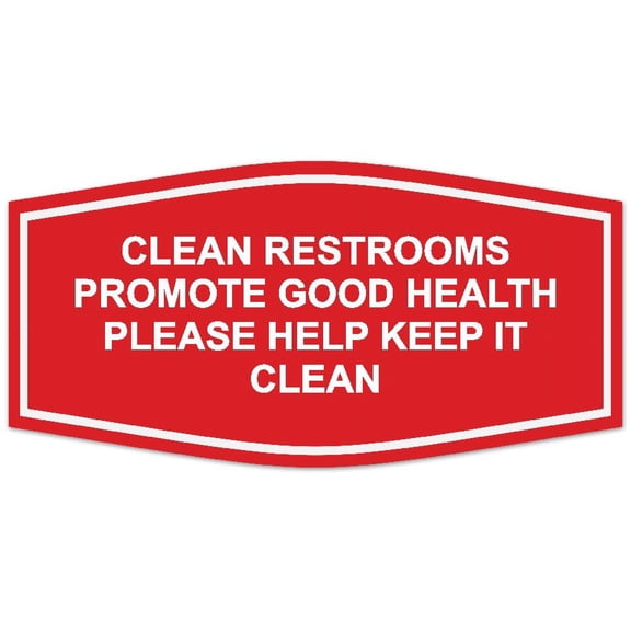 Signs ByLITA Fancy Clean Restrooms Promote Good Health Please Help Keep It Clean Sign - Laser-Engraved Lettering | Durable ABS Plastic | Vibrant Colors | Powerful Foam Tape (Red) - Large