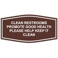 thumbnail image 1 of Signs ByLITA Fancy Clean Restrooms Promote Good Health Please Help Keep It Clean Sign - Laser-Engraved Lettering | Durable ABS Plastic | Vibrant Colors | Powerful Foam Tape (Dark Brown) - Large, 1 of 3
