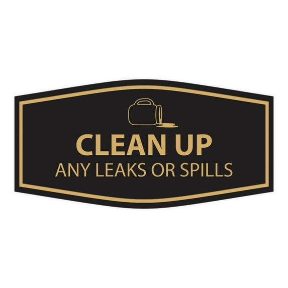 Signs ByLITA Fancy Clean Up Any Leaks or Spills Sign (Black /Gold) - Small