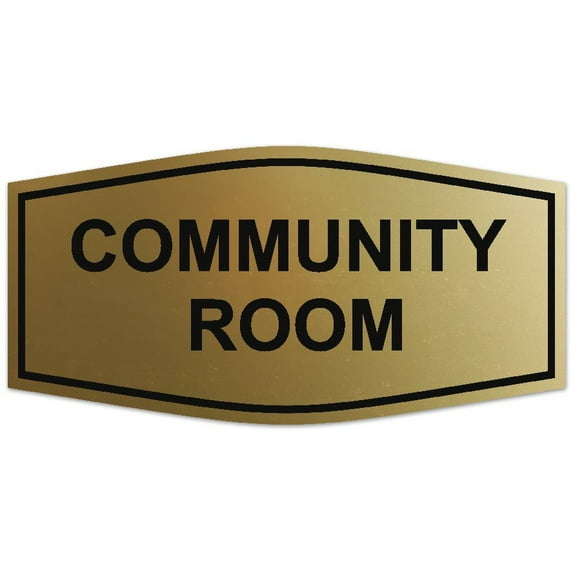 Signs ByLITA Fancy Community Room Sign - Laser-Engraved Lettering | Durable ABS Plastic | Vibrant Colors | Powerful Foam Tape (Brushed Gold) - Medium