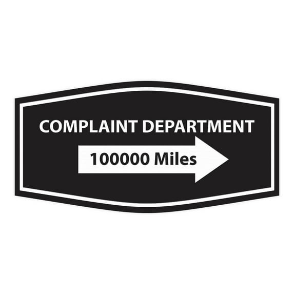 Signs ByLITA Fancy Complaint Dept. 100000 Miles Arrow Funny Office Sign (Black) - Medium