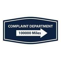 Signs ByLITA Fancy Complaint Dept. 100000 Miles Arrow Funny Office Sign (Navy Blue / White) - Large