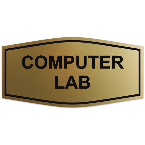 Signs ByLITA Fancy Computer Lab Sign - Laser-Engraved Lettering | Durable ABS Plastic | Vibrant Colors | Powerful Foam Tape (Brushed Gold) - Small