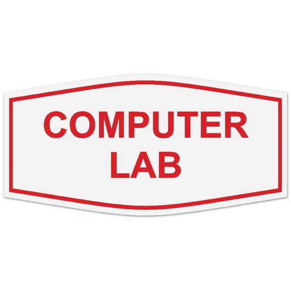 Signs ByLITA Fancy Computer Lab Sign - Laser-Engraved Lettering | Durable ABS Plastic | Vibrant Colors | Powerful Foam Tape (White/Red) - Small