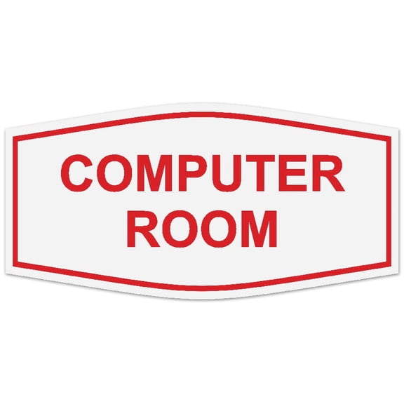 Signs ByLITA Fancy Computer Room Sign - Laser-Engraved Lettering | Durable ABS Plastic | Vibrant Colors | Powerful Foam Tape (White/Red) - Large