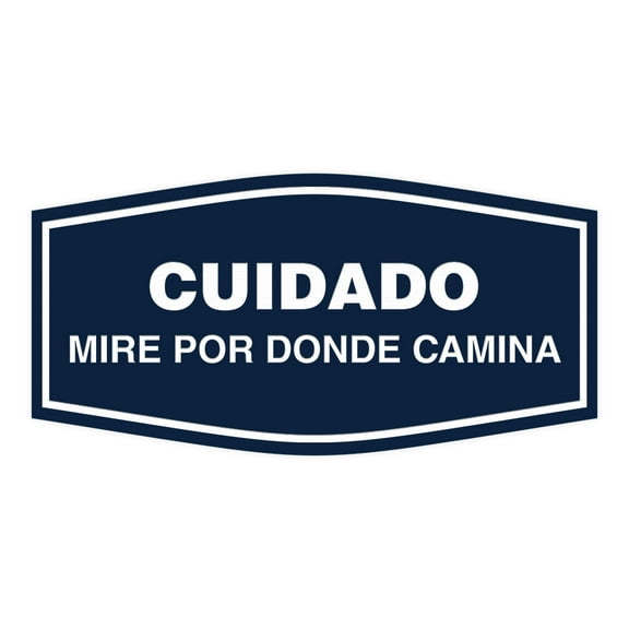Signs ByLITA Fancy Cuidado Mire Por Donde Camina Sign (Navy Blue / White) - Large