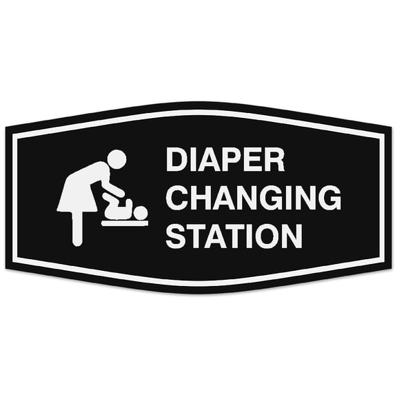 Signs ByLITA Fancy Diaper changing station Sign - Laser-Engraved Lettering | Durable ABS Plastic | Vibrant Colors | Powerful Foam Tape Sign (Black) - Large