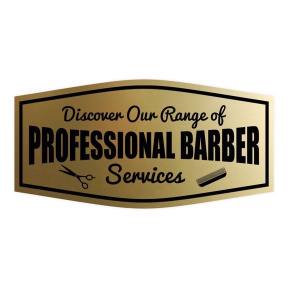 Signs ByLITA Fancy Discover Our Range of Professional Barber Services! Easy Installation | Durable Construction | Barbers | Grooming and Styling | Hair Sign (Brushed Gold) - Small