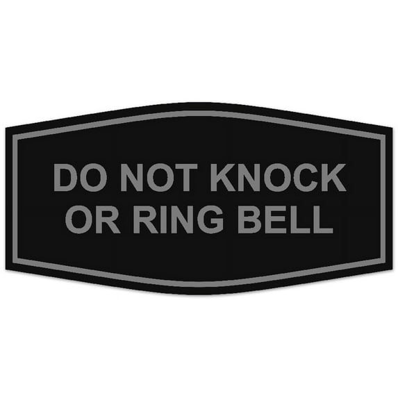 Signs ByLITA Fancy Do Not Knock Or Ring Bell Sign - Laser-Engraved Lettering | Durable ABS Plastic | Vibrant Colors | Powerful Foam Tape (Black / Silver) - Small