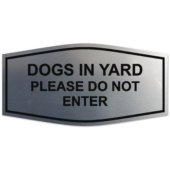 Signs ByLITA Fancy Dogs In Yard Please Do Not Enter Sign - Laser-Engraved Lettering | Durable ABS Plastic | Vibrant Colors | Powerful Foam Tape (Brushed Silver) - Medium